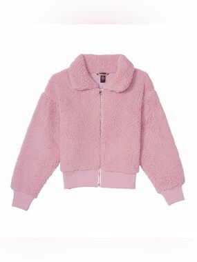 Victoria’s Secret Plush Fleece Zip Jacket Pink Embroidered VS Logo Back